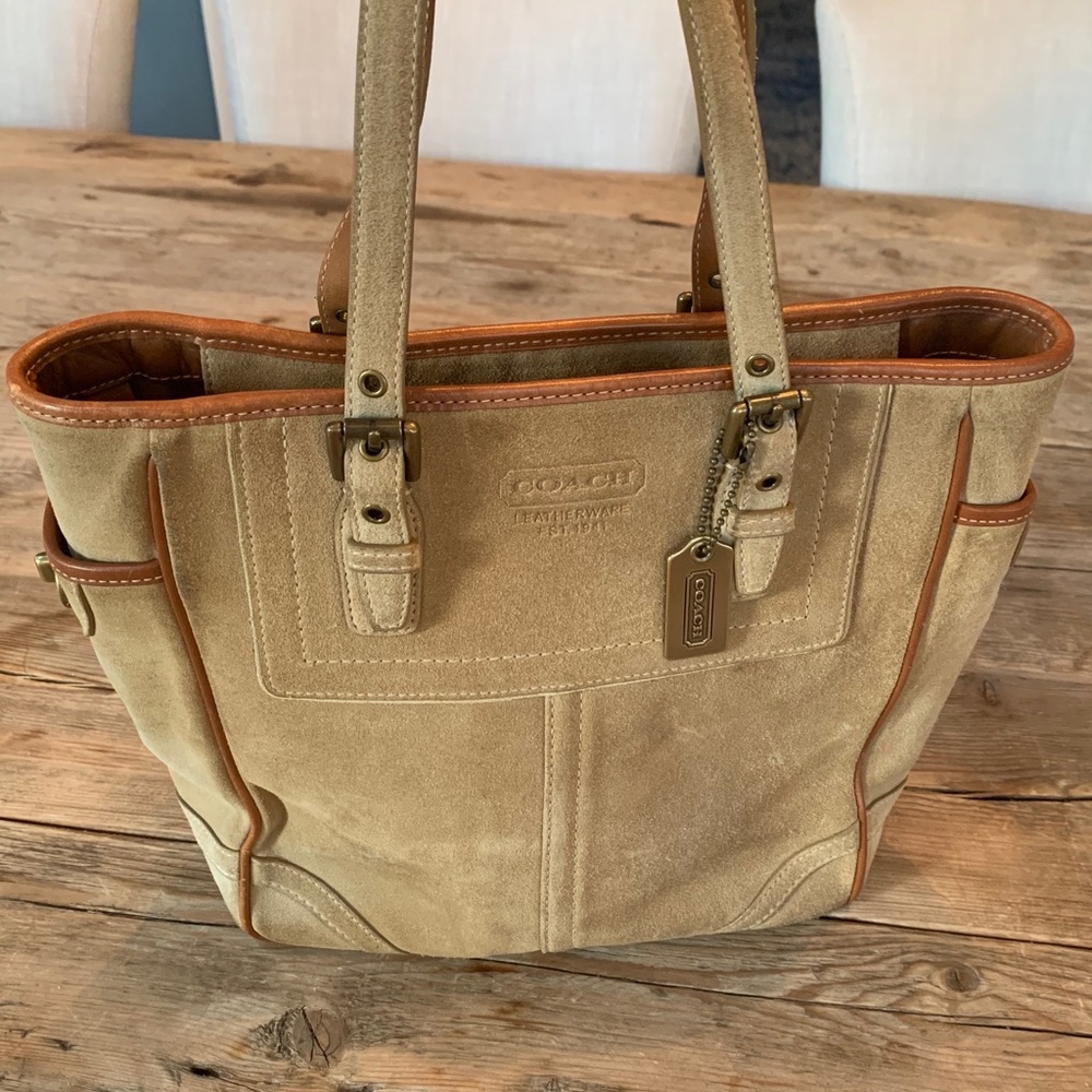 Coach Tan Suede Shoulder Tote Bag